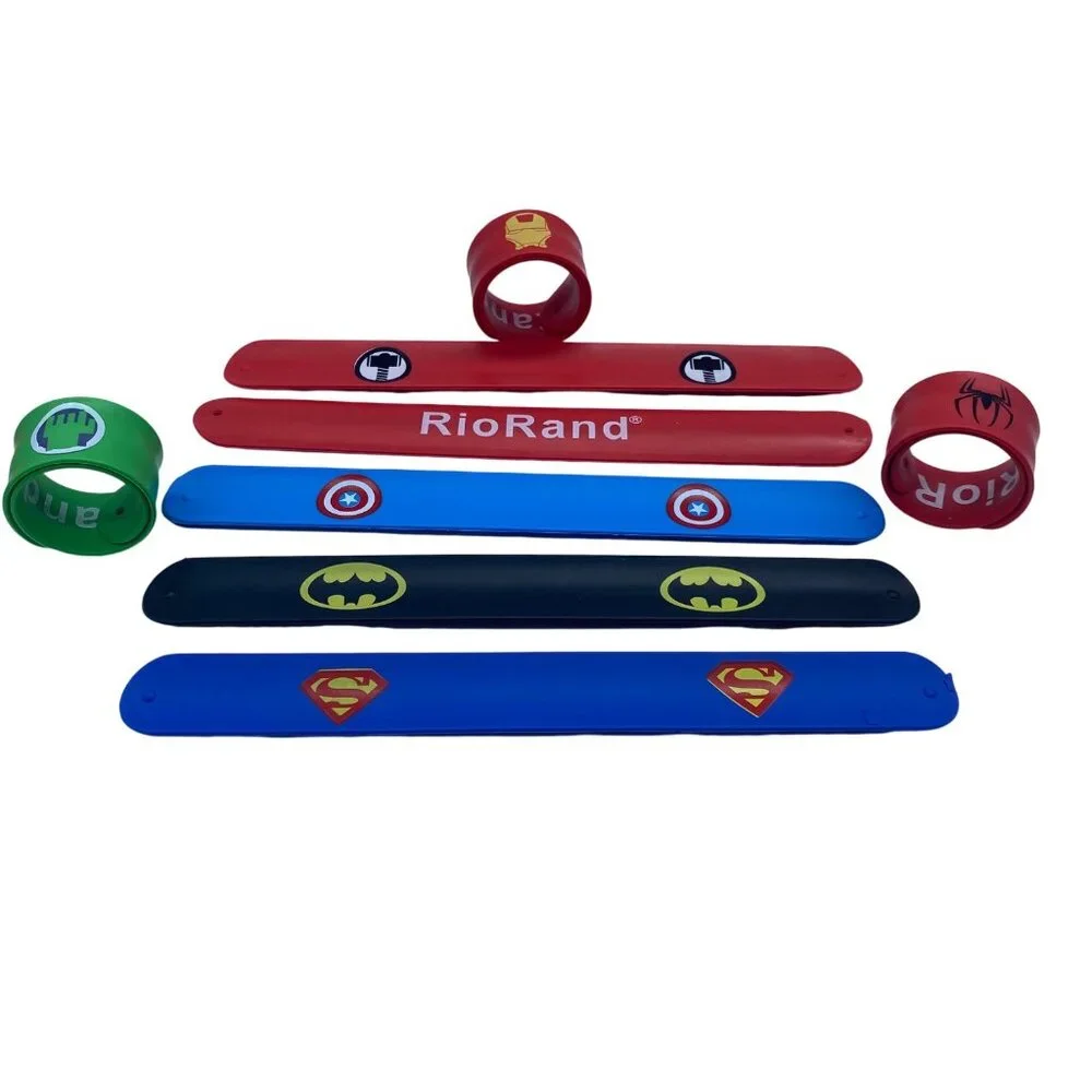 Superhero Themed RioRand‎ Slap Bracelets Kids & Adults Pack Of 8 Party Favors